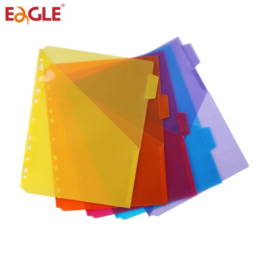 Immagine di Separatore per Cartelle con Linguetta e Nome Incorporato - Pagina Indice Eagle A4, 5 Colori, Tasca con Linguetta, Adatto per Notebook a Fogli Mobili