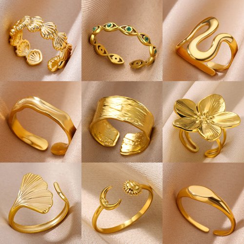 Imagen de Anillos Geométricos Minimalistas en Acero Inoxidable Dorado