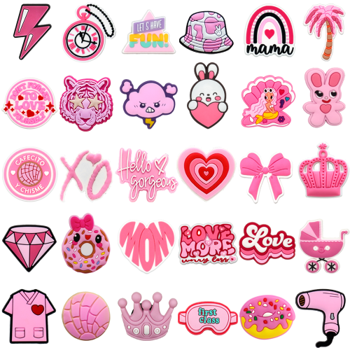 Image de Breloques Roses pour Chaussures Fille - 30 Pièces Coeur & Lapin