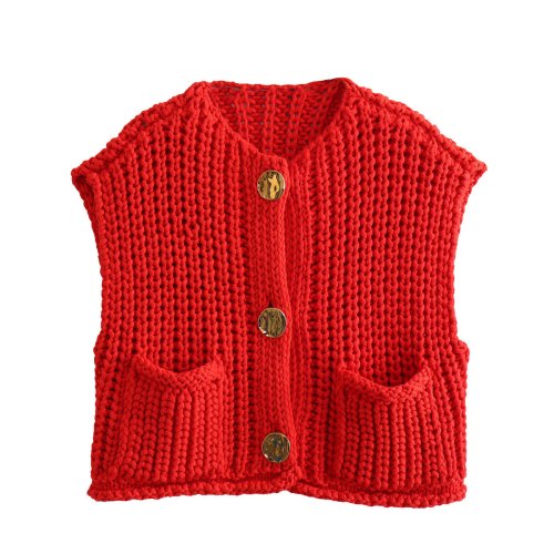 Image of Elegant Cable Knit Sweater Vest for Women – Solid Loose Fit Casual Crop Top with Luxury Designer Style