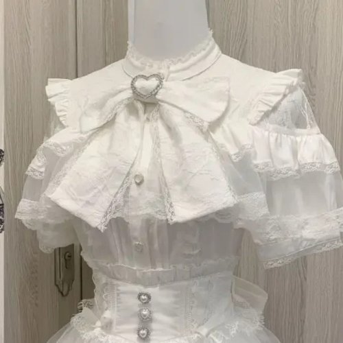 Immagine di Camicia in Pizzo Stile Lolita Vintage per Donna - Top Slim Dolce Giapponese Casual, Basic Solid, Camicetta Moda Coreana Chic