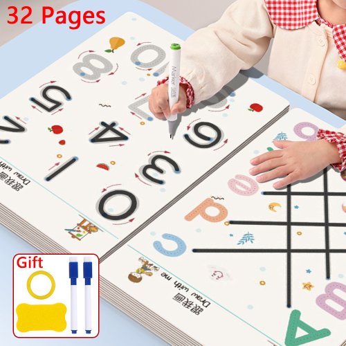 Afbeelding van Herbruikbaar pencontrole-trainingsboek voor kinderen Magische traceringswerkmap Montessori Educatieve kalligrafie Oefenboek