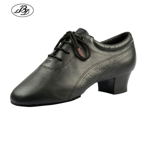 Image of Professional Latin Dance Shoes for Men with Split Outsole, Soft Leather Ballroom Dance Footwear Featuring Elastic Heel for Enhanced Comfort and Performance