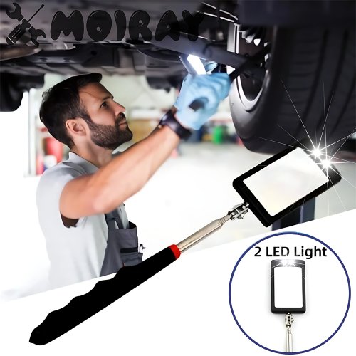 Afbeelding van 360-Grad Inspectiespiegel met LED-verlichting en Telescopische Handgreep – Verlengbaar Mechanisch Reparatiegereedschap voor Precisieonderhoud