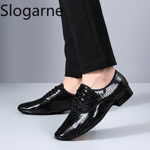 Zdjęcie Męskie buty do tańca nowoczesnego Męskie buty do tańca na świeżym powietrzu Skórzane buty do tańca latynoamerykańskiego Zamszowa podeszwa 2,5 cm Obcasy Buty do walca towarzyskiego Odzież sceniczna