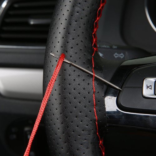 Imagen de Cubierta para Volante de Coche en Cuero Artificial con Hilo Trenzado - Set de 3 Colores, Textura DIY, Accesorio Suave y Estético para tu Automóvil