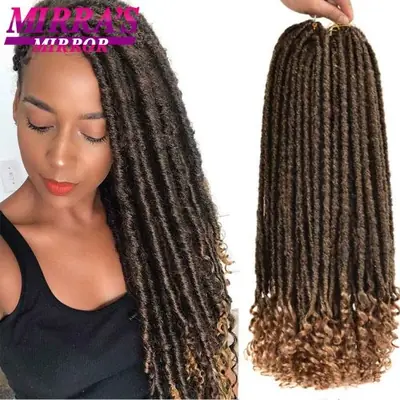 Image de Faux Locs Synthétiques Lisses avec Extrémité Bouclée - 14 à 20 Pouces