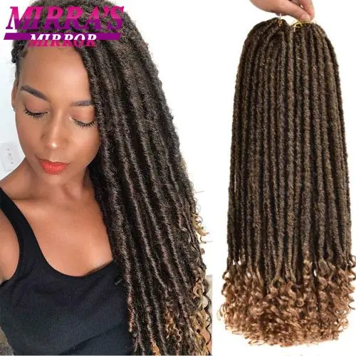 Image de Faux Locs Synthétiques Lisses avec Extrémité Bouclée - 14 à 20 Pouces