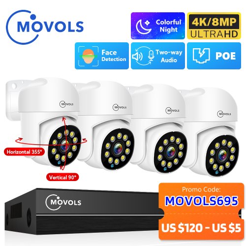 Image of Movols 4K XMEYE POE Surveillance System 8MP 4MP Two Way Audio PTZ CCTV POE AI Security Camera 8CH P2P NVR Video Surveillance Kit