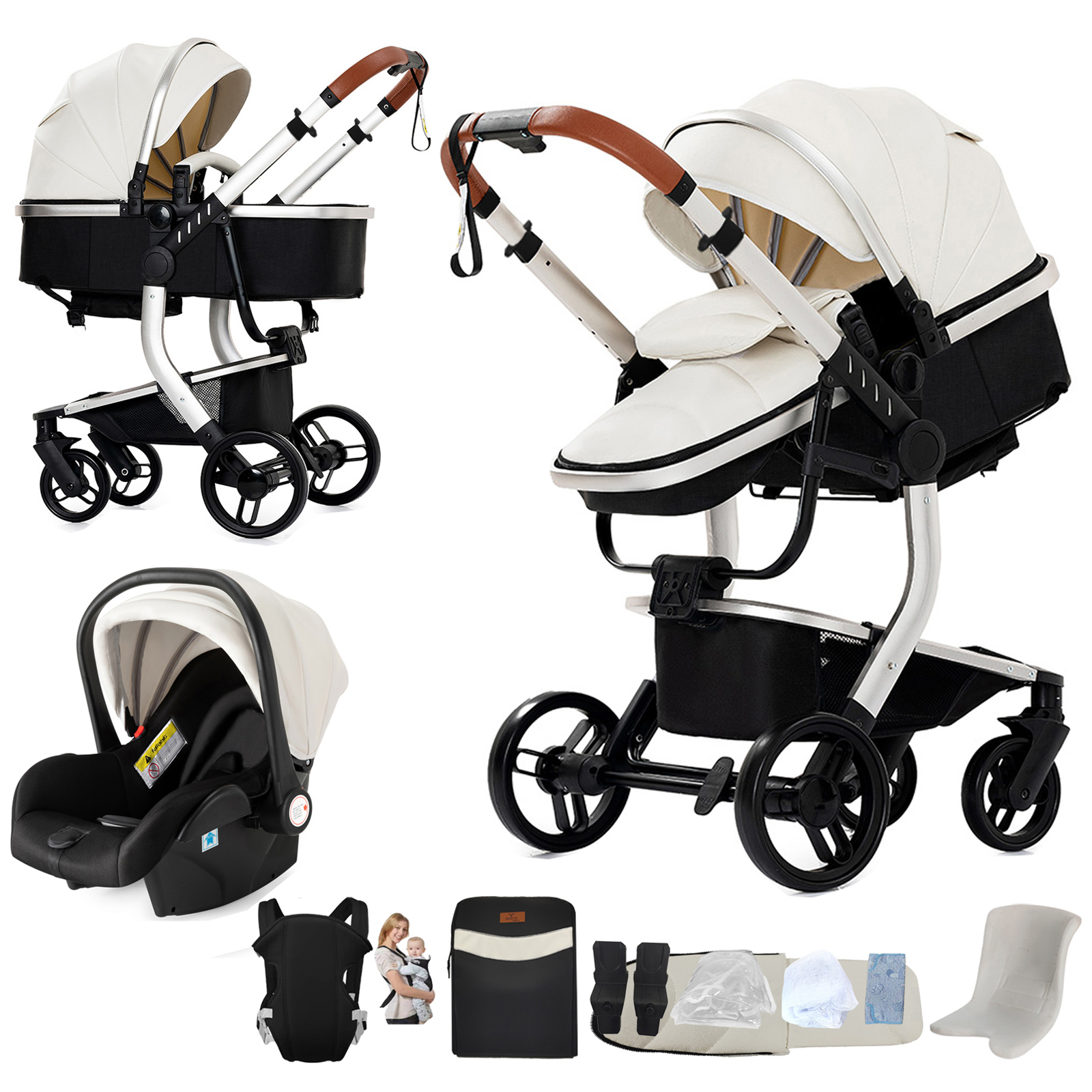 Afbeelding van Kinderwagen 3-in-1 Lichtgewicht met Isofix voor pasgeboren moeder Kinderen Draagbare opvouwbare vervoer Luxe kinderwagen Autostoeltje