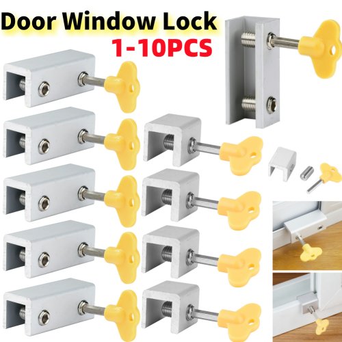 Image of 10-Pack Aluminum Alloy Window Lock Stopper for Sliding Sashes, Cabinet Locks, and Sliding Doors – Durable Anti-Theft Security Solution