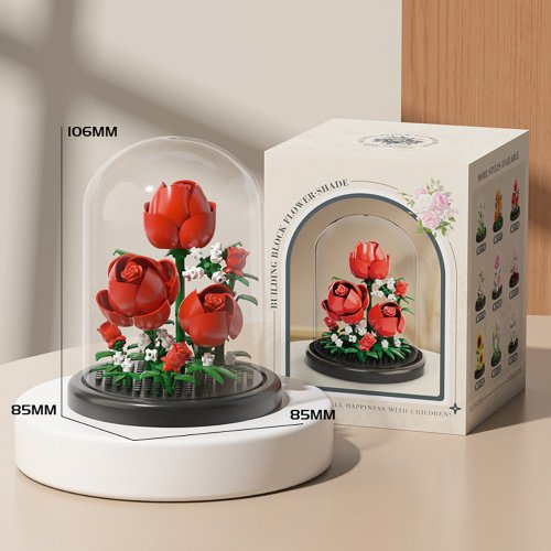Immagine di Bouquet Eterno Rosa in Mattoncini 3D - Set Fai da Te con Scatola di Visualizzazione per Decorazione Casa e Ufficio