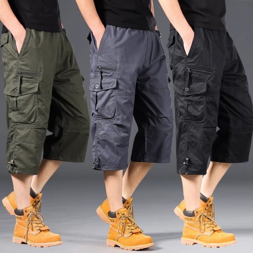 Pantalones Cortos Cargo para Hombre de Verano, Estilo Capri Holgado con Cintura Elástica y Talla Grande, Ideales para Actividades al Aire Libre