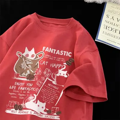 Image de T-Shirt Chat Dessin Animé - Style Coréen Décontracté