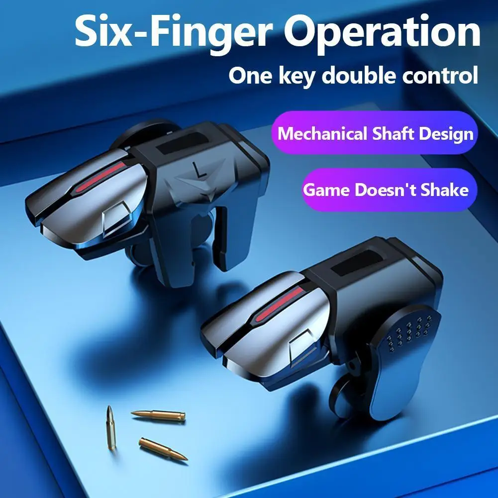Afbeelding van X8 Mobiele Game Trigger voor PUBG - 6-Vinger Gaming Controller met Gevoelige Schietpartij, L1/R1 Knoppen en Doeltoetsen voor Smartphone