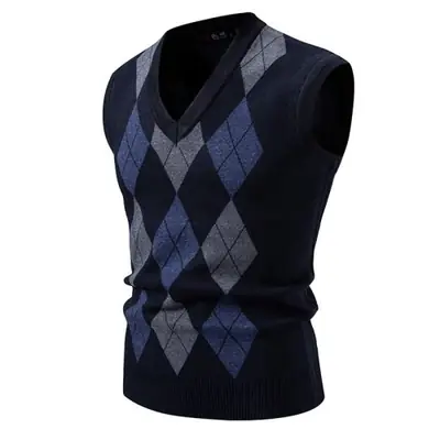 Image de Pull Sans Manches Col V Argyle Homme - Style Streetwear