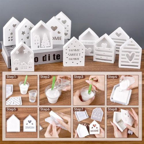 Image of Natural Silicone Mold for DIY Christmas Tree Star Panel Base – Hollow House Design for Plaster, Cement, Epoxy Resin Home Decor Ornaments