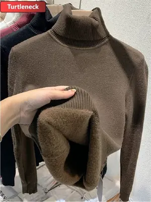 Image de Pull Col Roulé Velours Chaud Hiver Femme