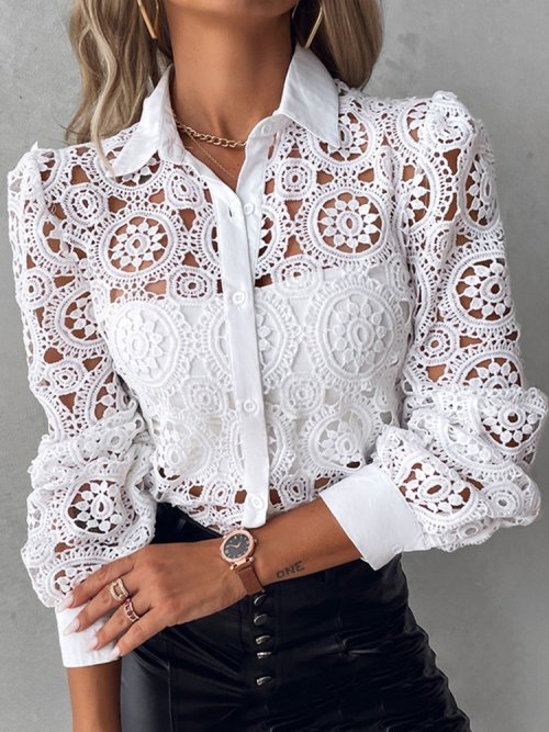 Image de Chemisier Dentelle Blanc Élégant - Style Bureau & Soirée