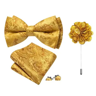 Image de Noeud Papillon Doré Floral - Ensemble de Mariage Élégant