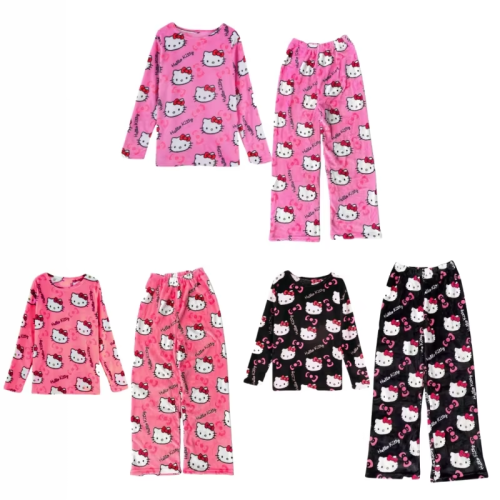 Afbeelding van Kawaii Hello Kitty Flanel Pyjamabroek voor Dames – Losse, Comfortabele Loungewear met Leuke Print voor Thuis en Herfst