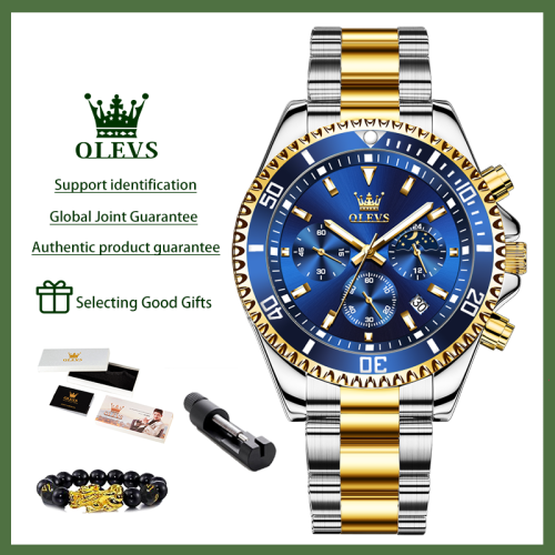 Image of OLEVS 2870 Men's Watches Moon phase Steel Calendar Chronograph Original Quartz Watch Big Rota Dial Luxury Sports Wristwatches