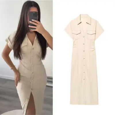 Image de Robe Midi Denim Élégante à Fermeture Éclair