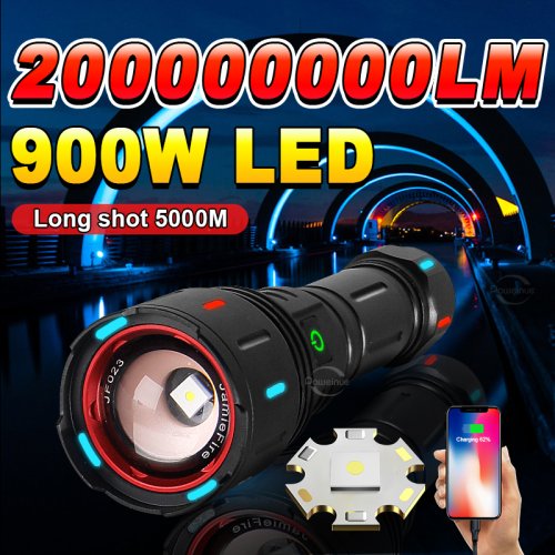 Zdjęcie 20000000 LM Najpotężniejsza latarka LED Lampa ładowana na USB 900W Latarki LED Super jasna latarka z zoomem Long Shot 4000M