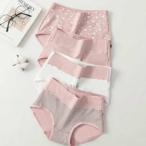 Image of 4Pcs Women's Panties High Waist Underwear Fashion Print Girls Briefs Breathable Cotton Panty Plus Size M-5XL Female Lingerie