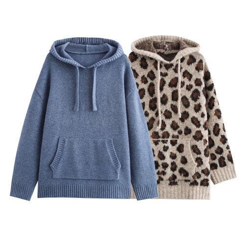 Bild von Gemütlicher Winter-Pullover im europäischen und amerikanischen Stil – lockerer, casual Hoodie mit Kapuze, gestrickt, langärmlig, einfach und vielseitig für Damen