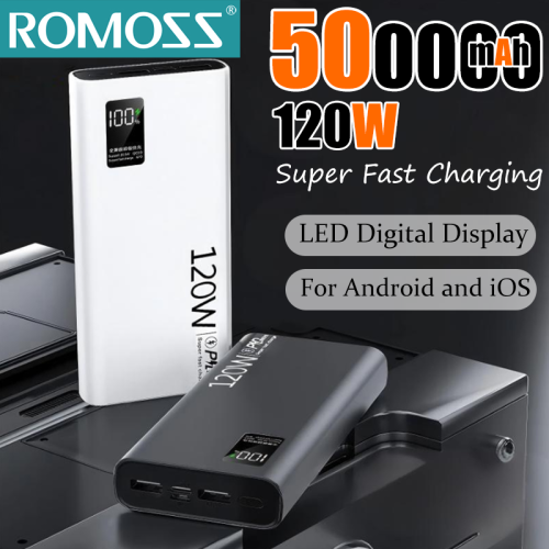 Power Bank Romoss da 50000 mAh con Carica Rapida 120W, Display LED e Alta Capacità per iPhone, Samsung, Huawei e Altri Dispositivi