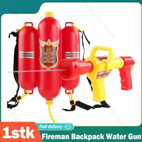Bild von Feuerwehrmann Rucksack Wasser Pistole Große Kapazität Pistole Spray Wasser Pistolen Herausziehen Schießen Soaker Pool Strand Spiele Outdoor Spielzeug Kind Geschenk