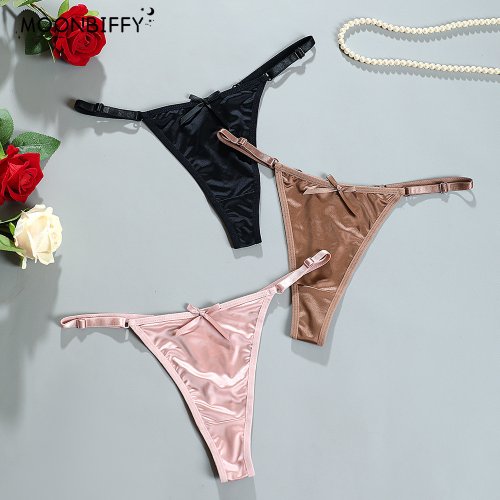 Image of Sexy Satin Adjustable Girls G-Strings Pants Comfort Low Rise Bow Briefs Underwear Seamless Thong for Women Женские Трусы