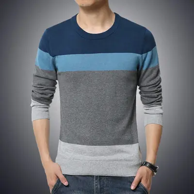 Image de Pull Homme Col Rond Rayé - Style Décontracté Automne 2024