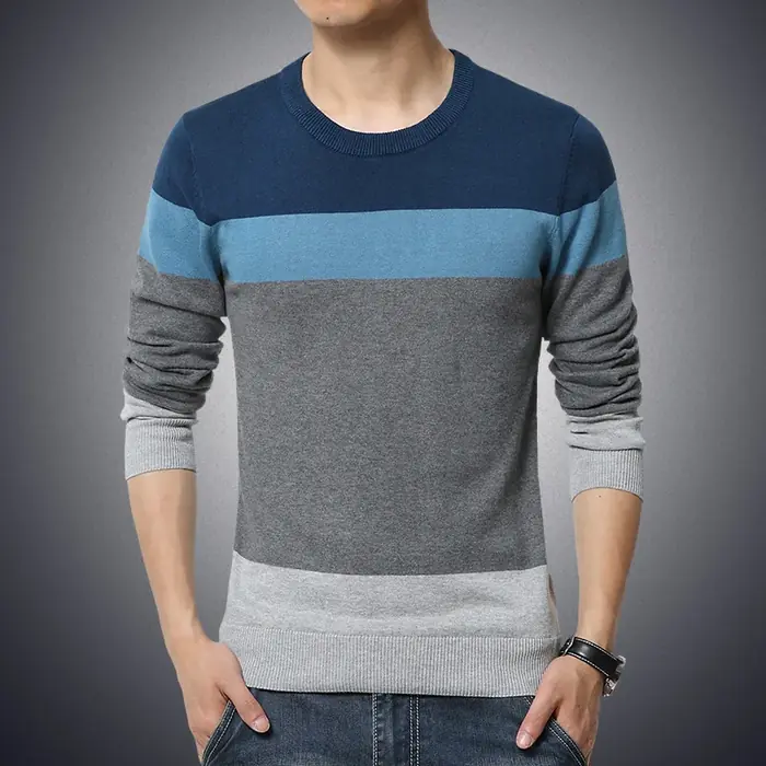 Image de Pull Homme Col Rond Rayé - Style Décontracté Automne 2024