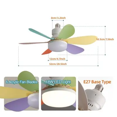 Image de Ventilateur de Plafond LED 21,5" avec Lumière et Télécommande