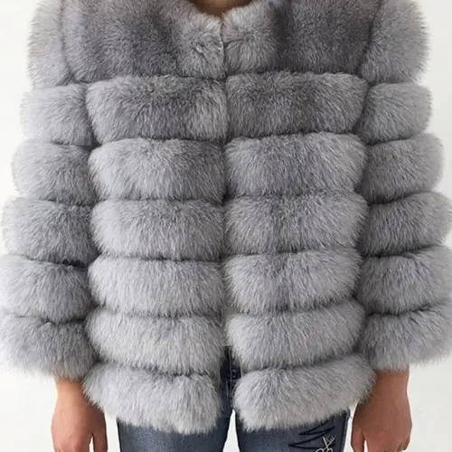 Image de Manteau Châle en Fourrure de Renard Véritable pour Femme