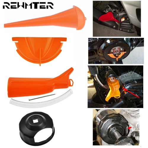 Imagen de Juego Completo de Embudo de Relleno de Cárter y Llave para Tapón de Filtro de Aceite Primario Compatible con Harley-Davidson Touring, Dyna, Sportster y XL - 4 Unidades