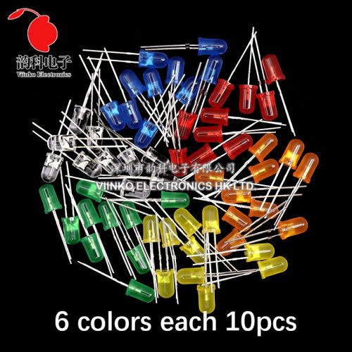 Immagine di 100 pz 5mm Diodo LED F5 Kit Assortito Bianco Verde Rosso Blu Giallo Arancione Rosa Viola Bianco Caldo Diodo Emettitore di Luce FAI DA TE