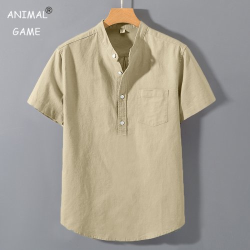 Afbeelding van Zomer T-Shirt met Opstaande Kraag - Effen Kleur, Katoen, Korte Mouwen, Trendy en Ademend voor Jongeren