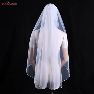 Image de Voile de Mariage Court avec Perles - Clip facile & Doux