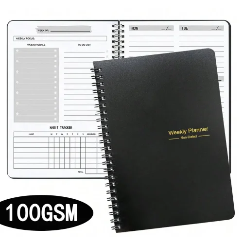 Afbeelding van Nieuwe Weekplanner Notebook Ongedateerde Spiraal Agenda A5 Planner Pouch 52 Weken Planner Schema's Briefpapier Kantoor Schoolbenodigdheden
