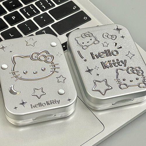 Estuche Portátil para Lentes de Contacto con Diseño de Gato y Letras Doradas, Caja de Almacenamiento Transparente con Doble Juego, Accesorio Divertido y Práctico