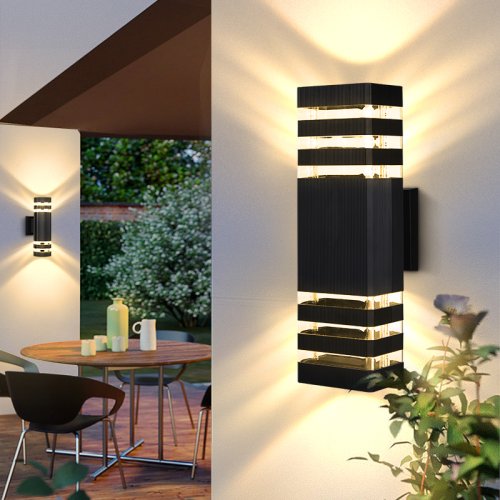 Image of Outdoor LED Wall Light with E27 Socket – Up & Down Lighting, IP65 Waterproof Sconce Lamp for Porch, Front Door, Garden, and Exterior Walls