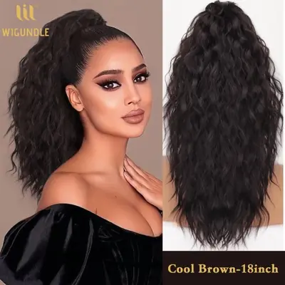 Extensions de cheveux ondulées clip-in noir marron 18-30 cm