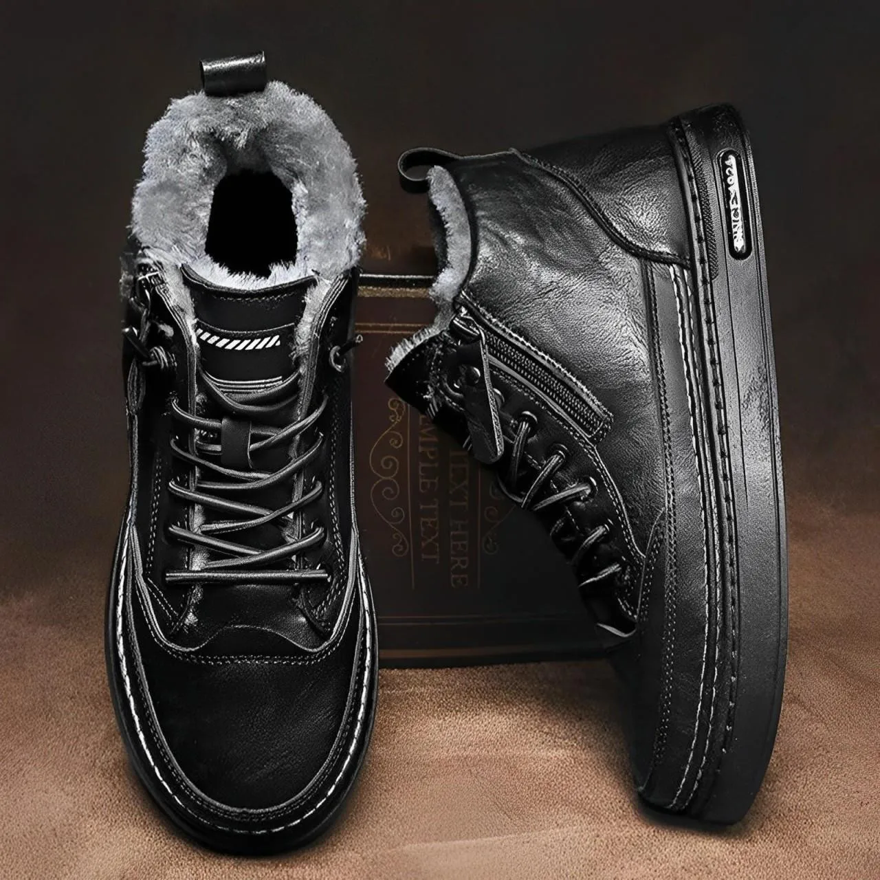 Image of Customizable Men Boots Outdoor Fashion High Cut Thick Sole Height Increase Casual Trend Lace Up Zipper Anti Slip Hiking Shoes