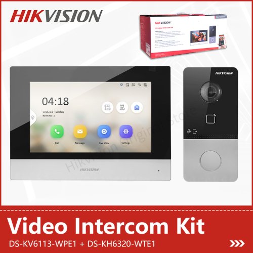 Afbeelding van Hikvision Originele 1080p Video Intercom Kit met Tweerichtingsgesprekken, Smart Home Deurbelcamera DS-KIS603-P-C inclusief DC Voeding, Regenhoes en SD-kaart