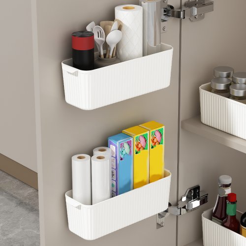 Imagen de Soporte de estante de almacenamiento autoadhesivo para pared, organizador de plástico para puerta de armario, accesorio práctico para cocina y baño