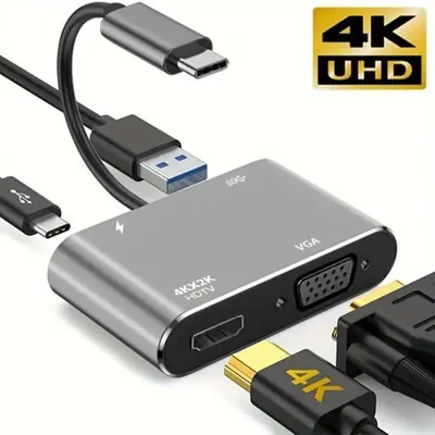Image de Adaptateur USB-C 4 en 1 : HDMI, VGA, USB 3.0 & Charge Rapide