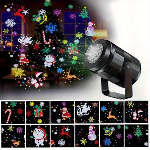 Bild von USB-betriebener Weihnachts-Schneeflocken-Projektor mit drehendem Lichteffekt – Farbenfrohe Partybeleuchtung für Innenräume zu Weihnachten, Halloween und Feiertagen
